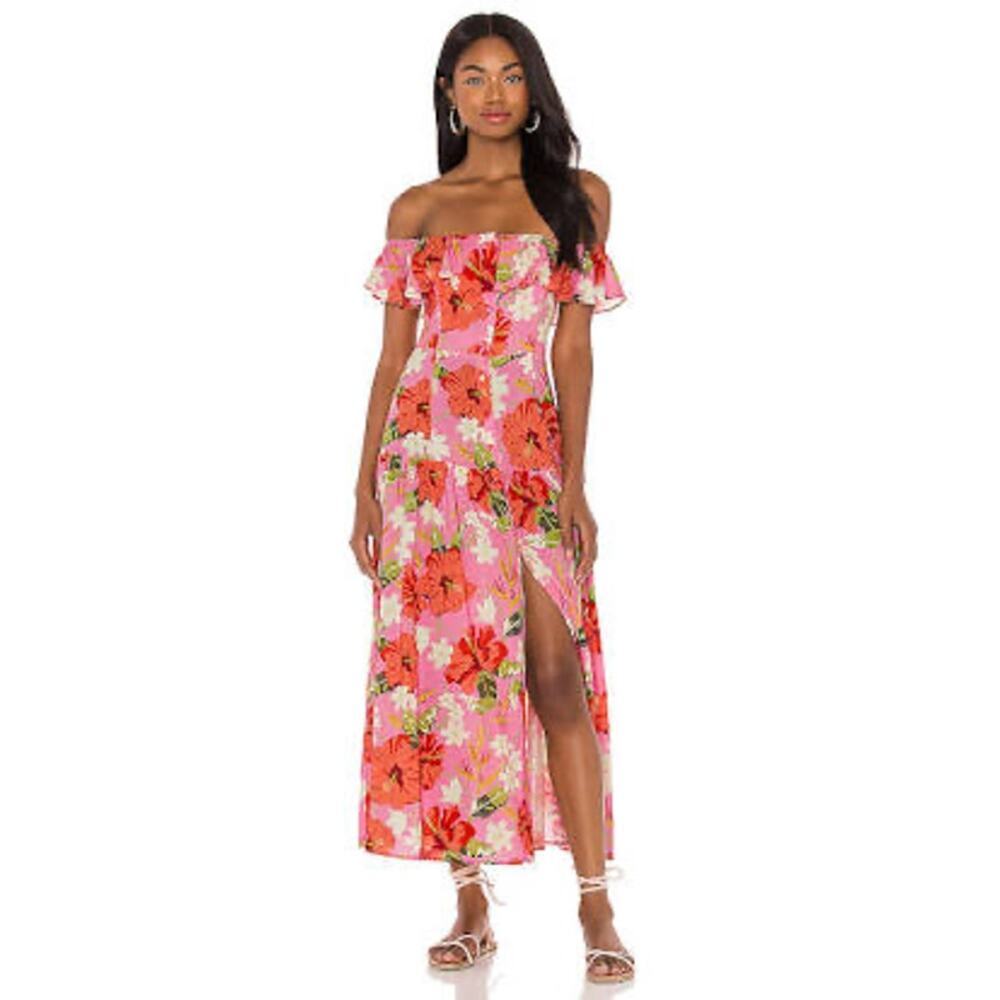 Yumi Kim Spring Fling Off Shoulder Maxi Dress - Floral Mai Thai Pink - Size 6